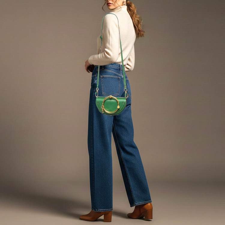 Pre Owned Chloe Nile Minaudiere Bracelet Small Green Leather Shoulder Bag