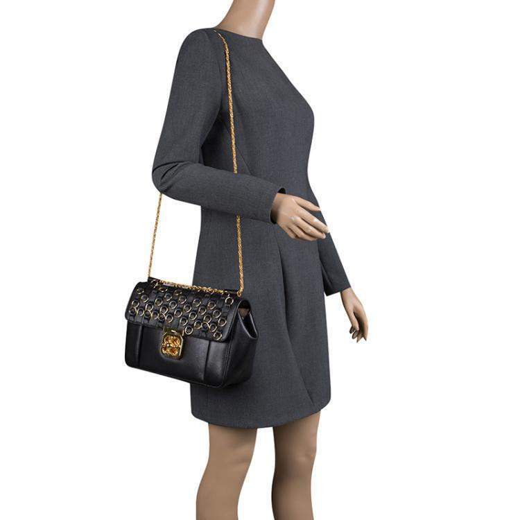 Pre Owned Chloe Black Leather Medium Elsie Ring Embellished Shoulder Bag