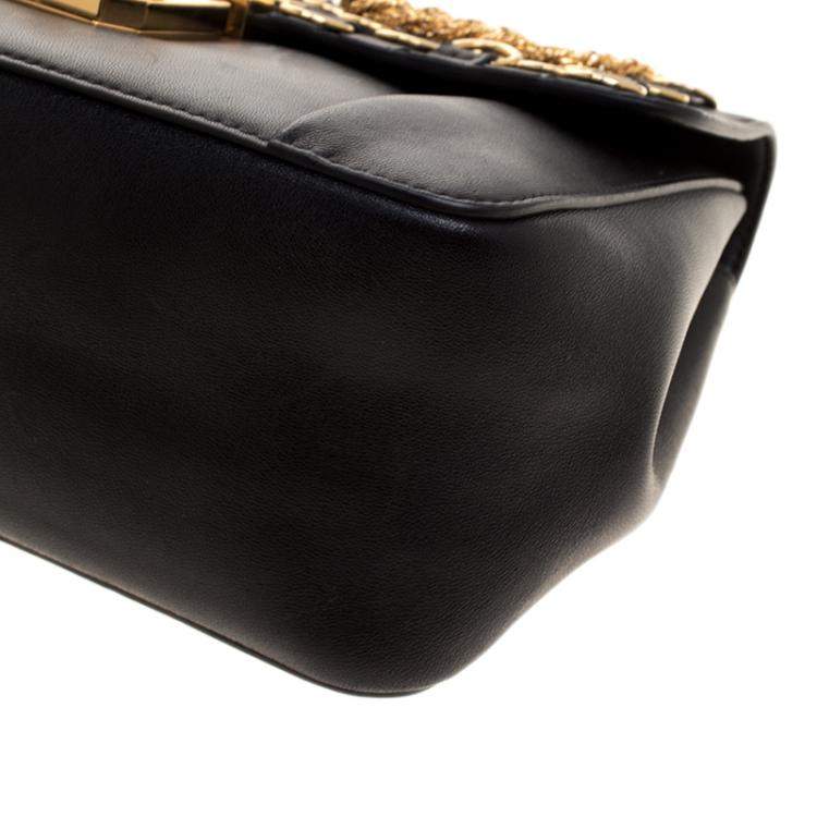 Pre Owned Chloe Black Leather Medium Elsie Ring Embellished Shoulder Bag