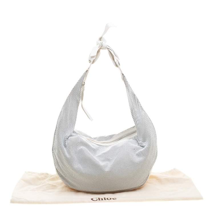 Pre Owned Chloe White Metal and Leather Mesh Hobo