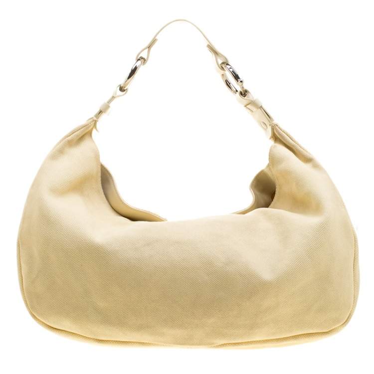 Pre Owned Chloe Beige Canvas and Leather Beads Embellished Hobo