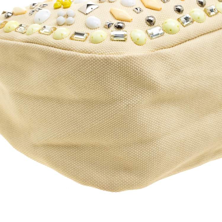 Pre Owned Chloe Beige Canvas and Leather Beads Embellished Hobo