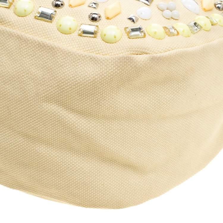 Pre Owned Chloe Beige Canvas and Leather Beads Embellished Hobo