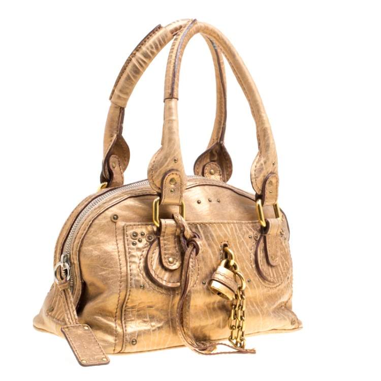 Pre Owned Chloe Gold Textured Leather Paddington Satchel