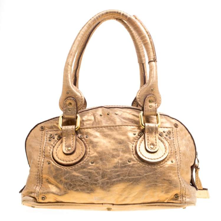 Pre Owned Chloe Gold Textured Leather Paddington Satchel