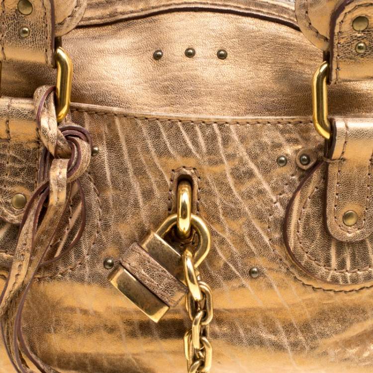 Pre Owned Chloe Gold Textured Leather Paddington Satchel