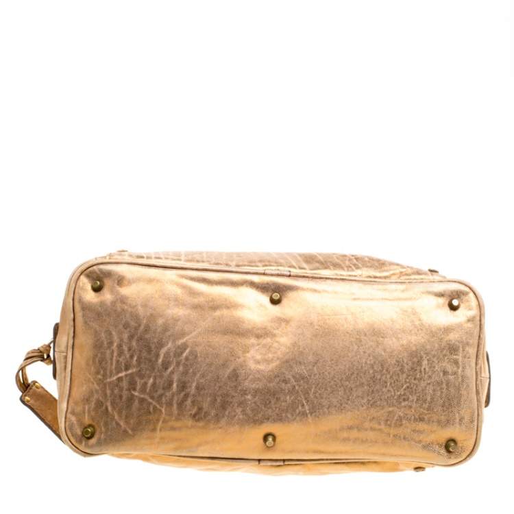 Pre Owned Chloe Gold Textured Leather Paddington Satchel