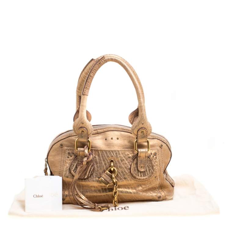 Pre Owned Chloe Gold Textured Leather Paddington Satchel