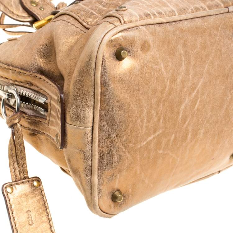 Pre Owned Chloe Gold Textured Leather Paddington Satchel