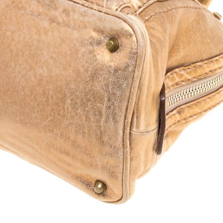 Pre Owned Chloe Gold Textured Leather Paddington Satchel