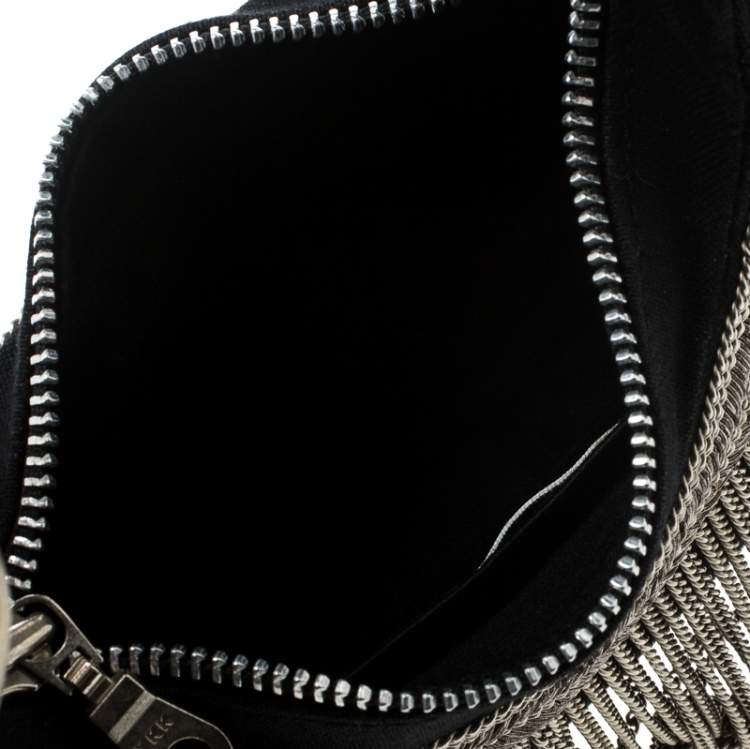 Pre Owned Chloe Black Chain Embellished Canvas Crescent Hobo