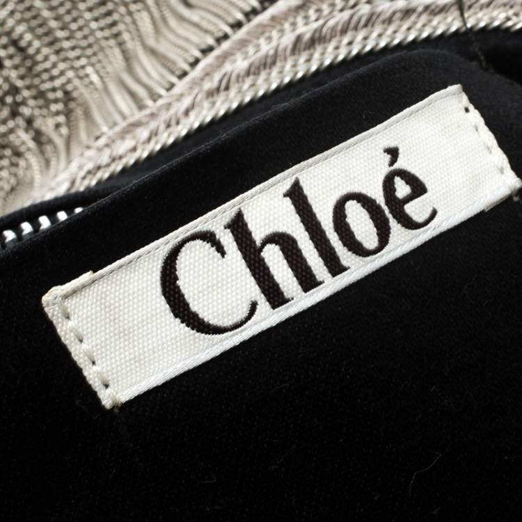 Pre Owned Chloe Black Chain Embellished Canvas Crescent Hobo