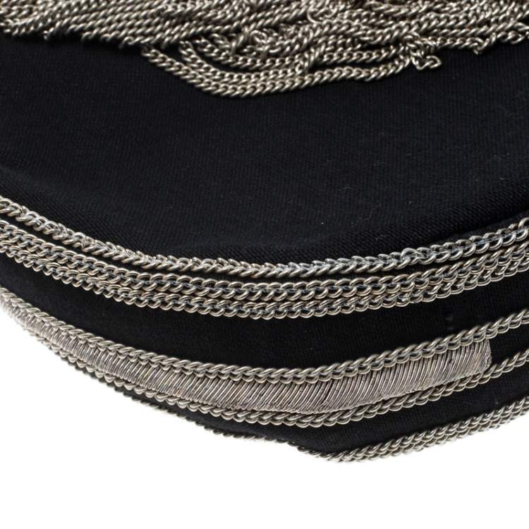 Pre Owned Chloe Black Chain Embellished Canvas Crescent Hobo