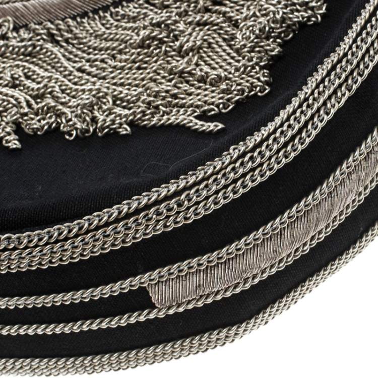 Pre Owned Chloe Black Chain Embellished Canvas Crescent Hobo