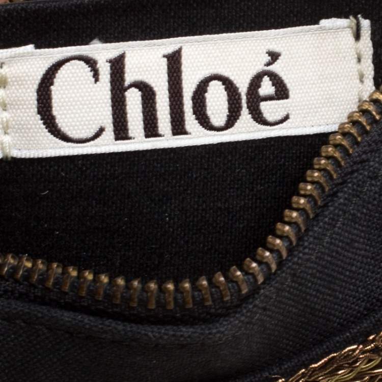 Pre Owned Chloe Black Canvas Embellished Crescent Hobo