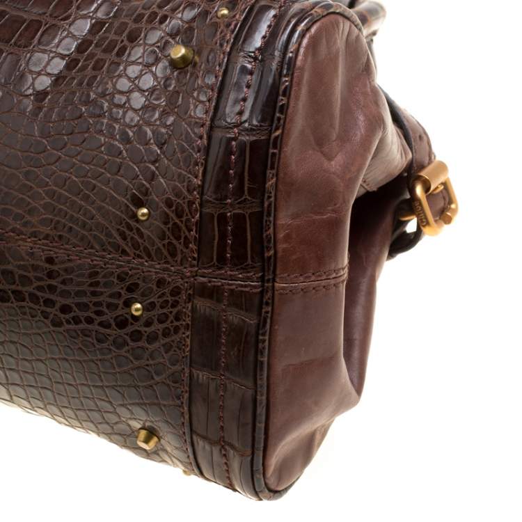 Pre Owned Chloe Brown Alligator and Leather Medium Paddington Satchel