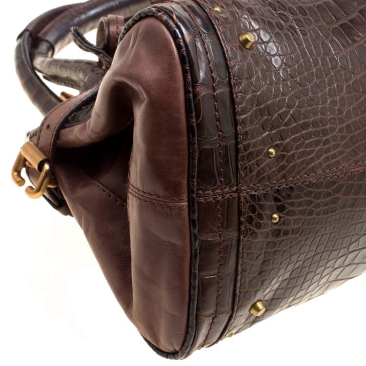Pre Owned Chloe Brown Alligator and Leather Medium Paddington Satchel
