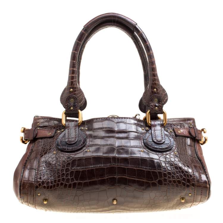Pre Owned Chloe Brown Alligator and Leather Medium Paddington Satchel