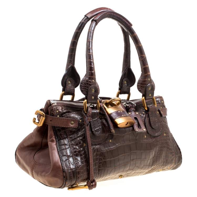 Pre Owned Chloe Brown Alligator and Leather Medium Paddington Satchel