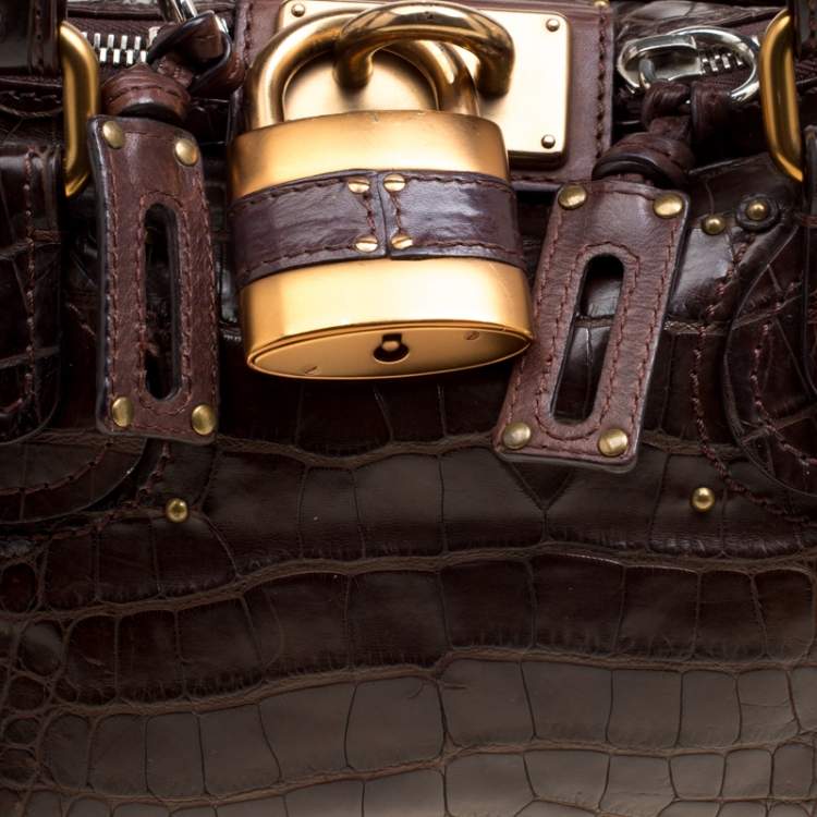 Pre Owned Chloe Brown Alligator and Leather Medium Paddington Satchel