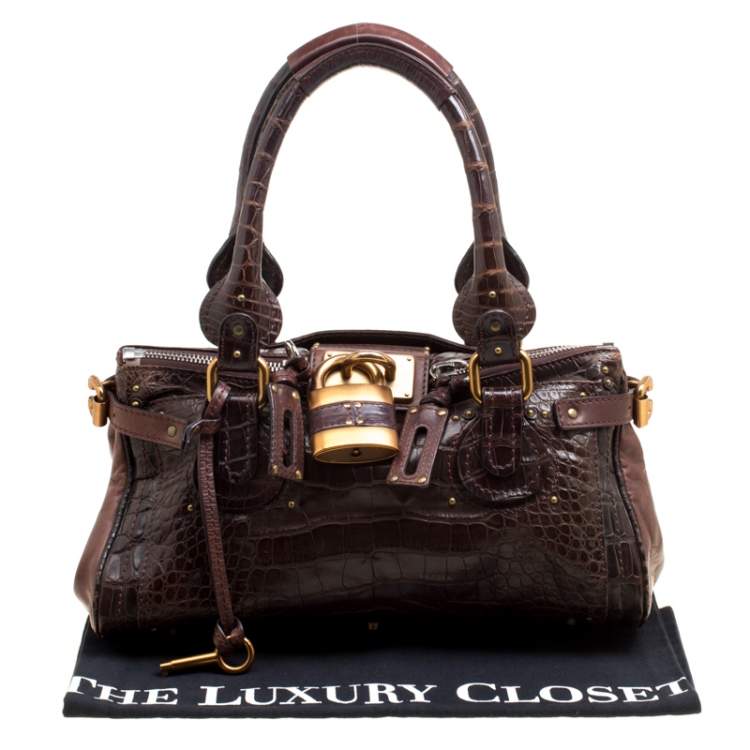 Pre Owned Chloe Brown Alligator and Leather Medium Paddington Satchel