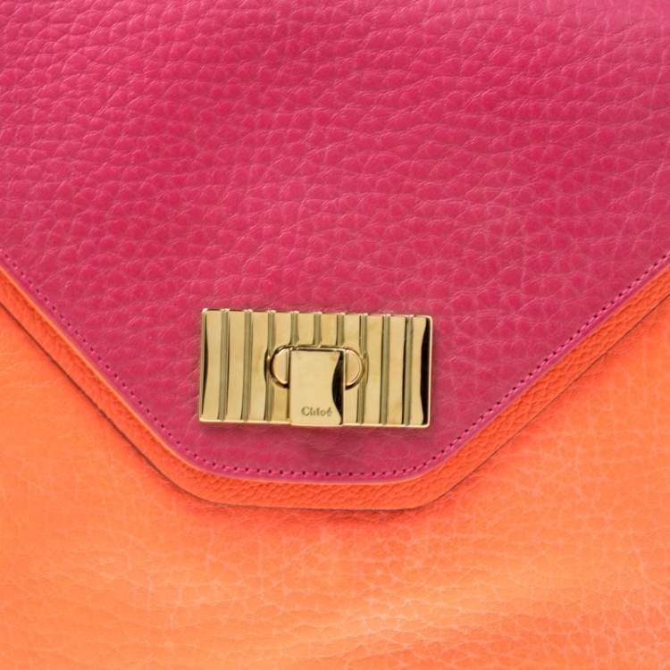 Pre Owned Chloe Pink/Coral Orange Leather Medium Sally Flap Shoulder Bag