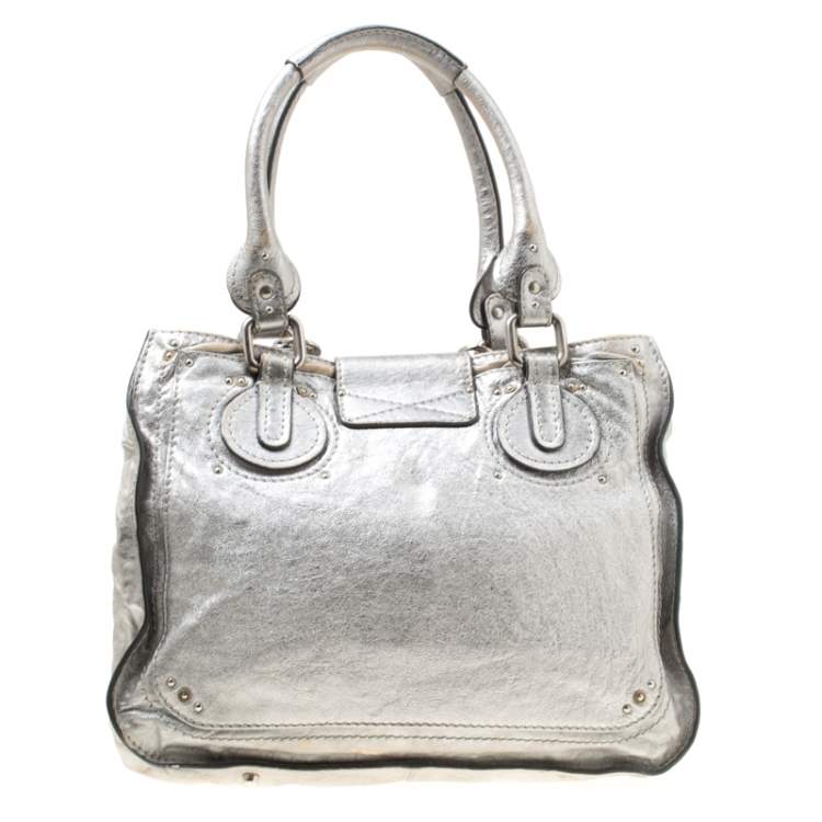 Pre Owned Chloe Silver Leather Paddington Tote