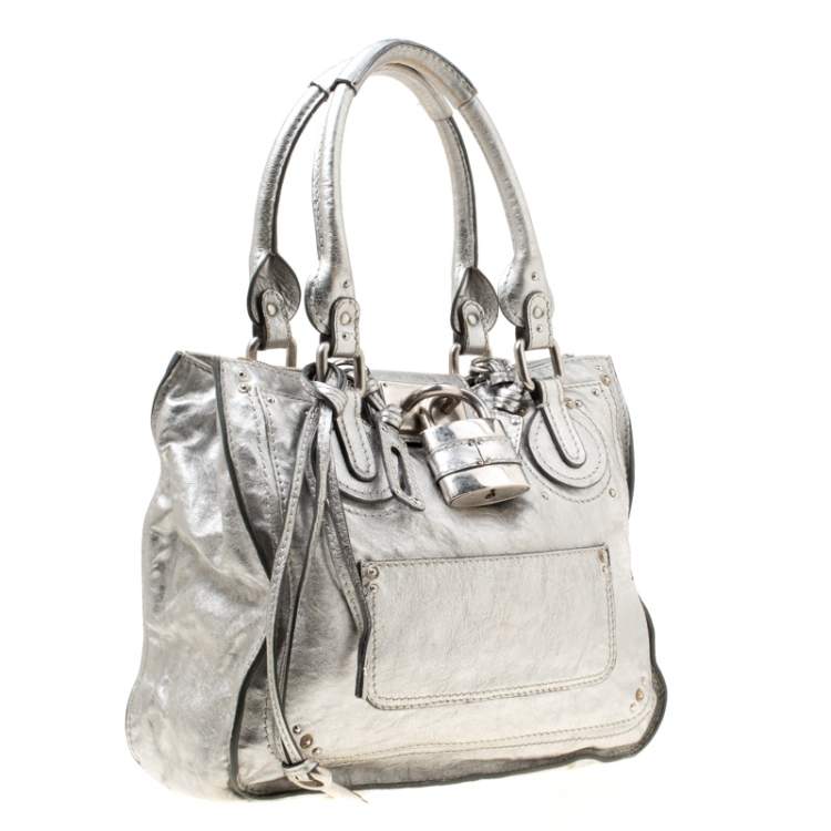 Pre Owned Chloe Silver Leather Paddington Tote