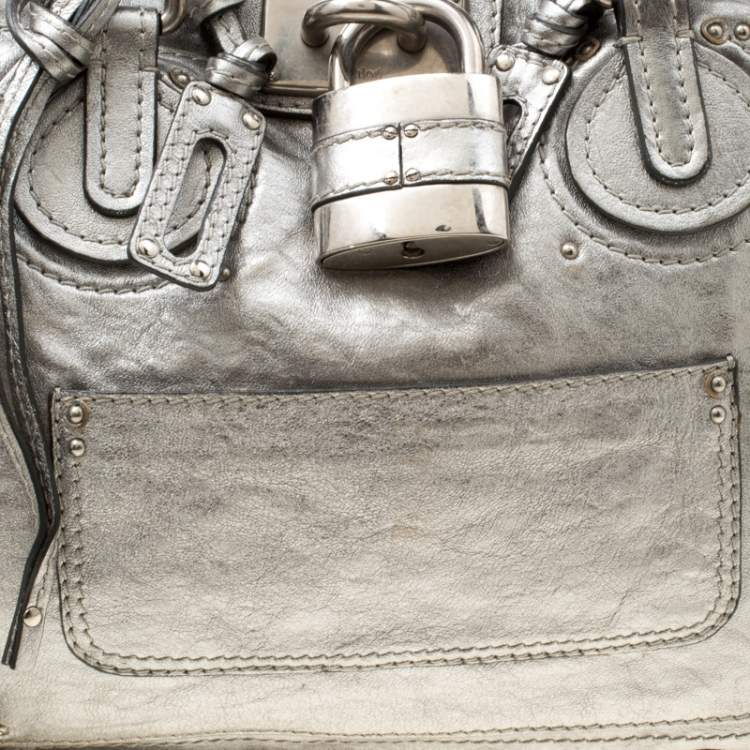 Pre Owned Chloe Silver Leather Paddington Tote