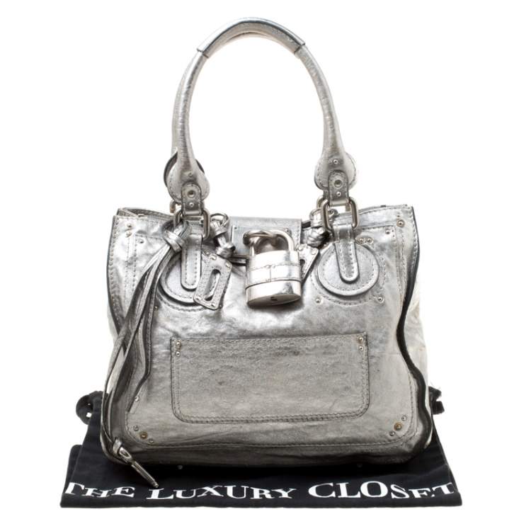 Pre Owned Chloe Silver Leather Paddington Tote