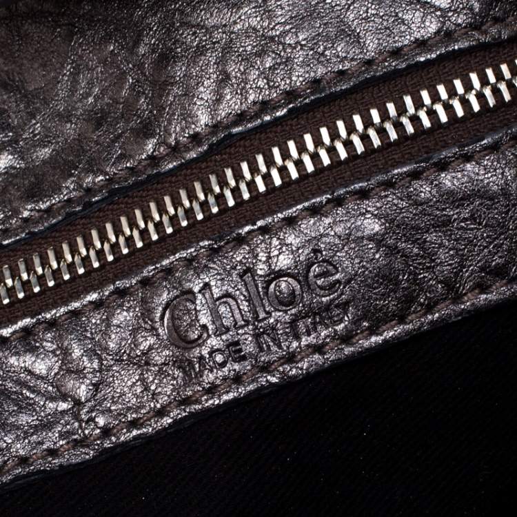 Pre Owned Chloe Metallic Grey Pebbled Leather Shopper Tote