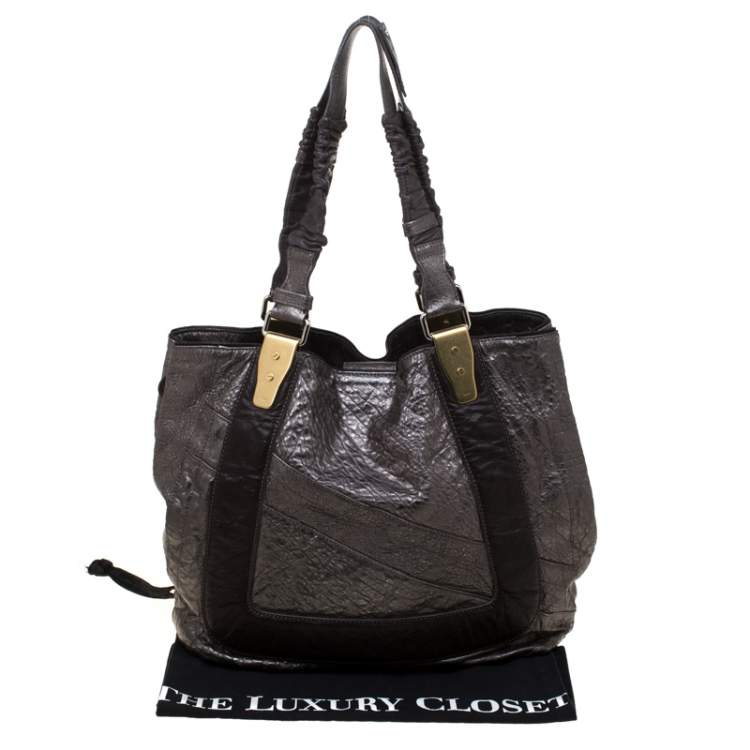 Pre Owned Chloe Metallic Grey Pebbled Leather Shopper Tote