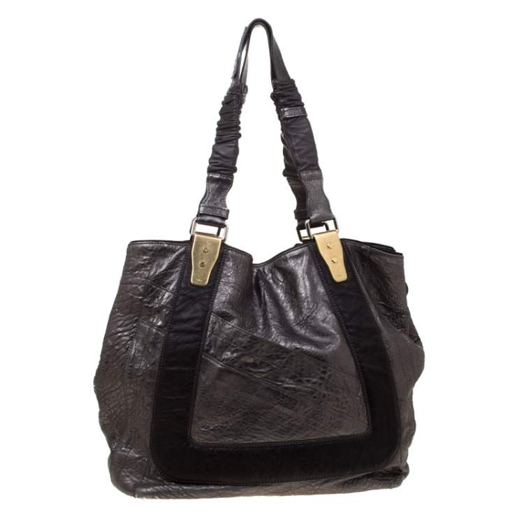 Pre Owned Chloe Metallic Grey Pebbled Leather Shopper Tote