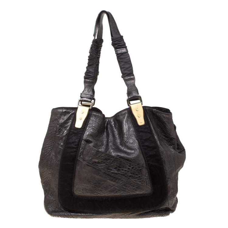 Pre Owned Chloe Metallic Grey Pebbled Leather Shopper Tote