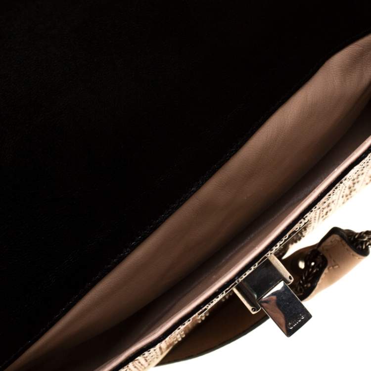 Pre Owned Chloe Beige Python Medium Sally Flap Shoulder Bag
