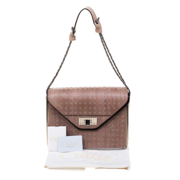Pre Owned Chloe Beige Python Medium Sally Flap Shoulder Bag