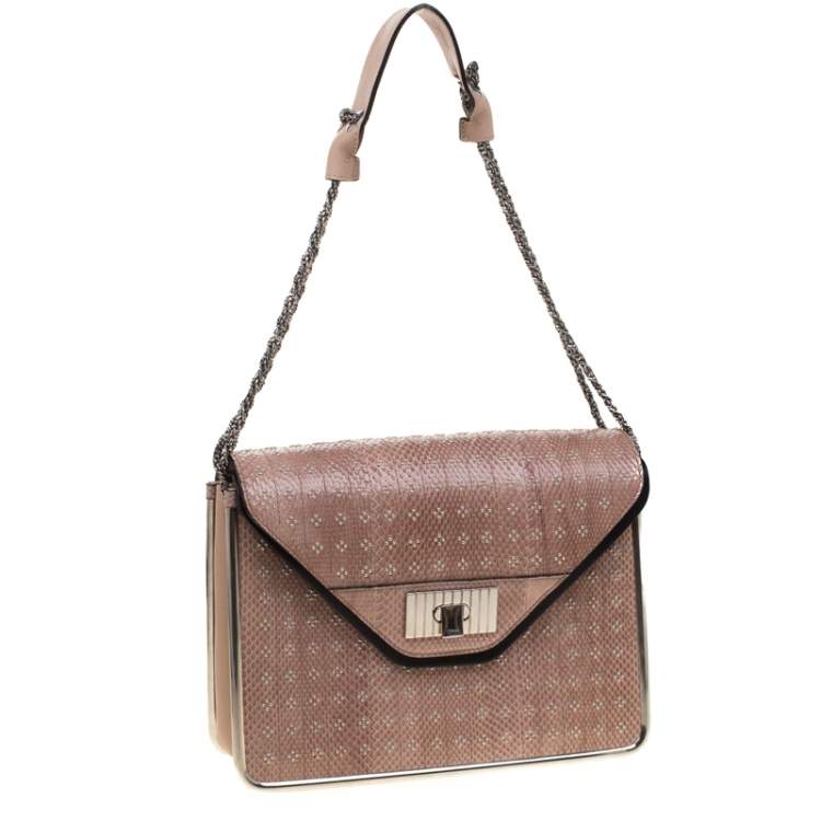 Pre Owned Chloe Beige Python Medium Sally Flap Shoulder Bag