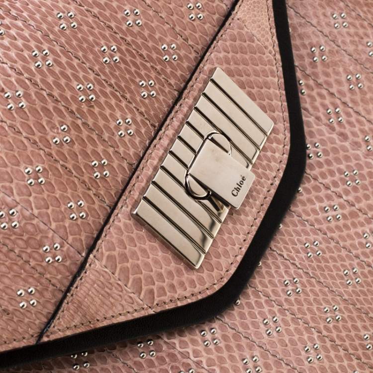 Pre Owned Chloe Beige Python Medium Sally Flap Shoulder Bag