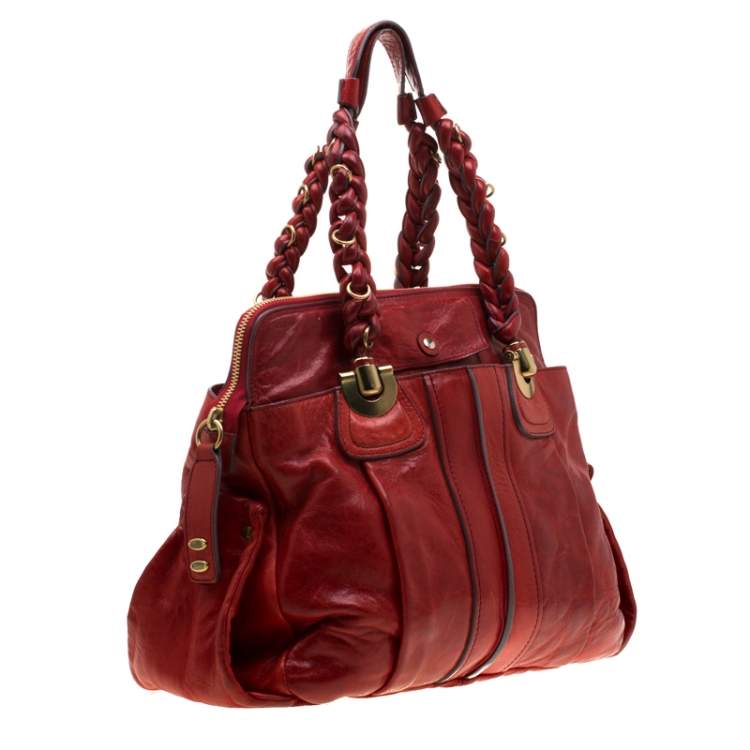 Pre Owned Chloe Red Leather Heloise Satchel