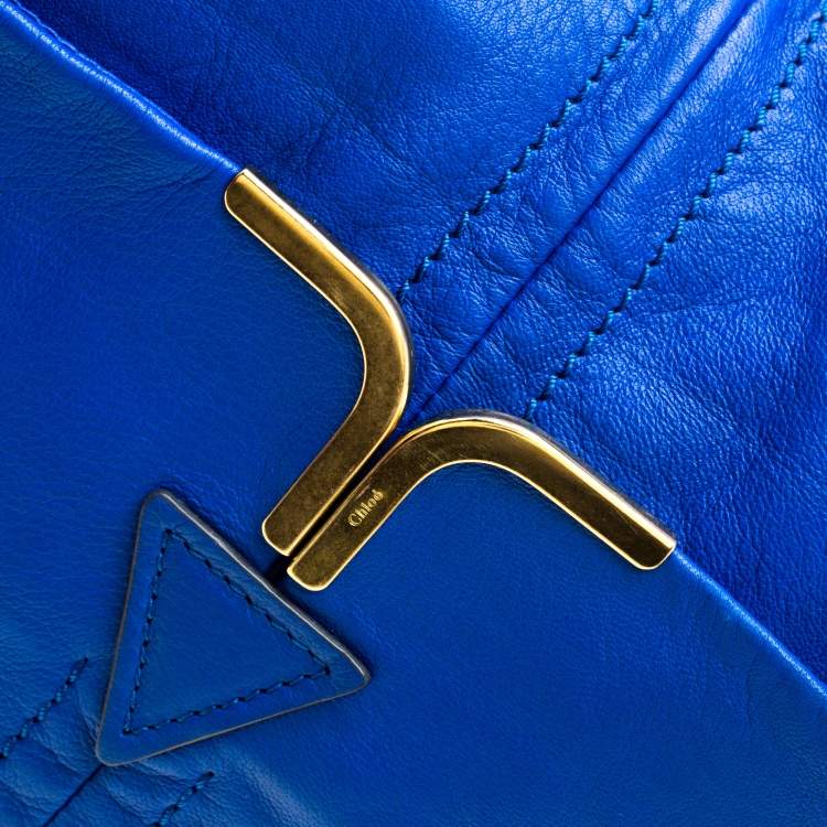 Pre Owned Chloe Blue Leather Milton Triple Chain Hobo 