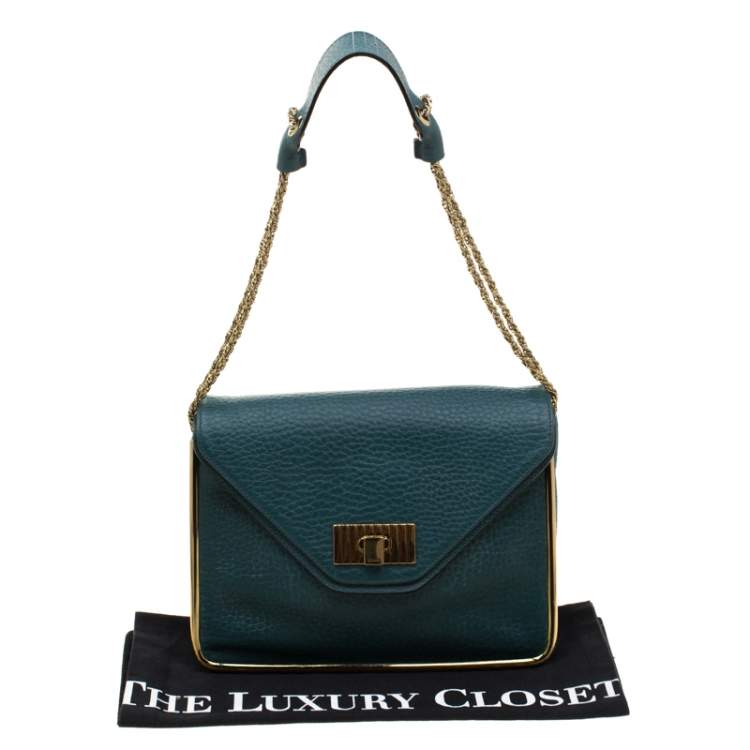 Pre Owned Chloe Green Leather Medium Sally Flap Shoulder Bag