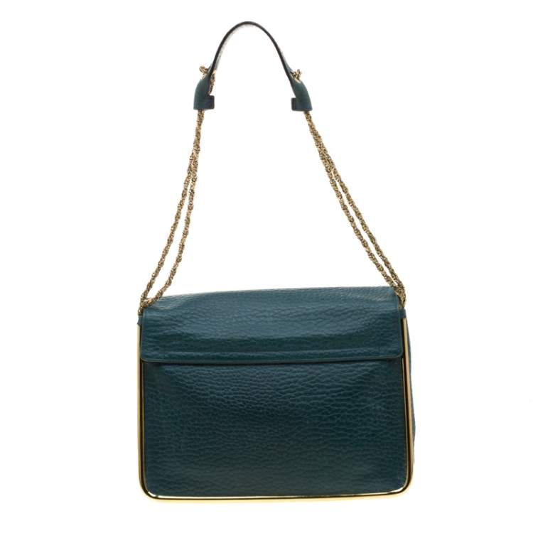 Pre Owned Chloe Green Leather Medium Sally Flap Shoulder Bag