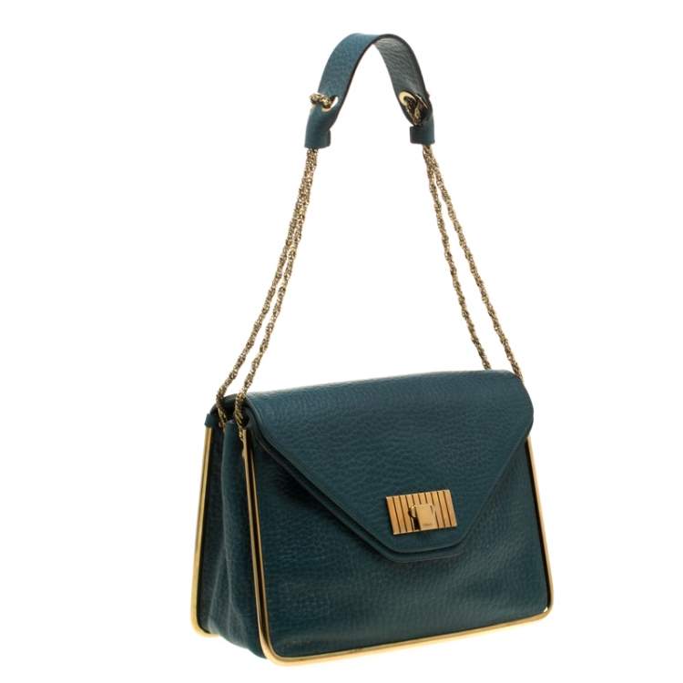 Pre Owned Chloe Green Leather Medium Sally Flap Shoulder Bag