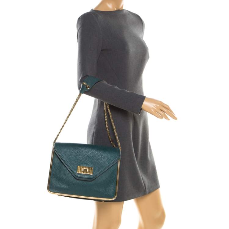 Pre Owned Chloe Green Leather Medium Sally Flap Shoulder Bag
