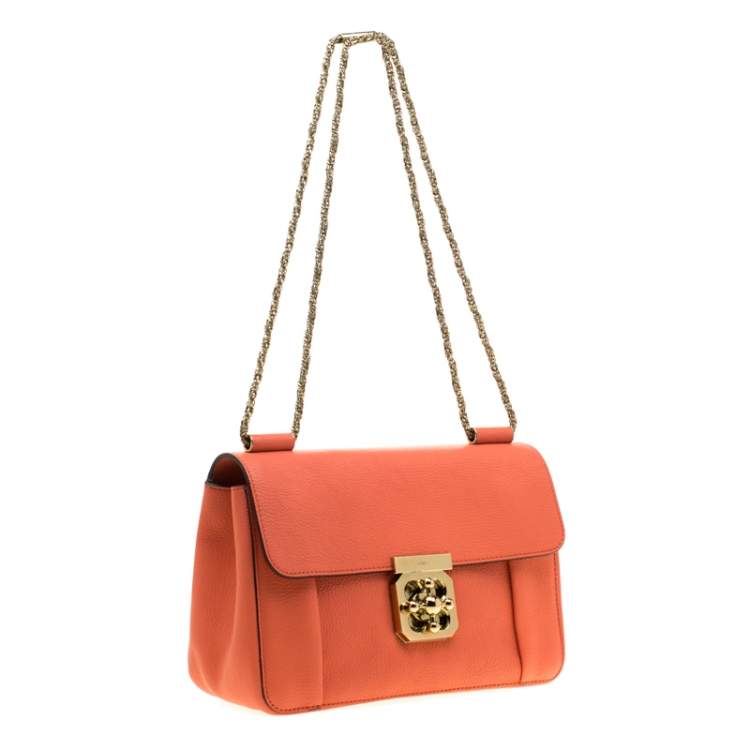 Pre Owned Chloe Coral Orange Leather Medium Elsie Shoulder Bag