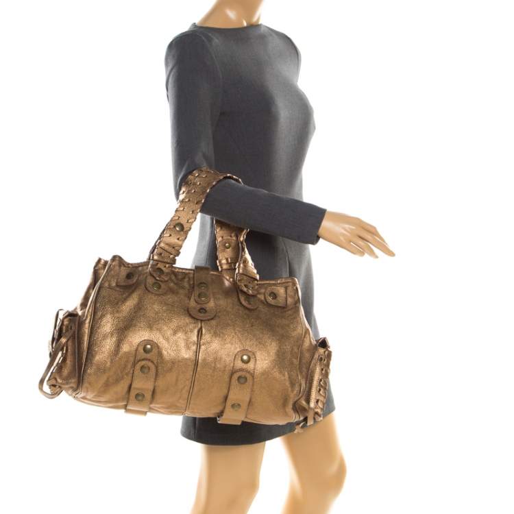 Pre Owned Chloe Metallic Gold Leather Silverado Satchel