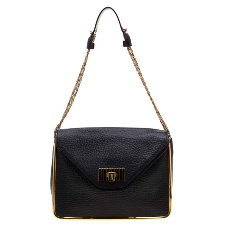 Pre Owned Chloe Black Leather Sally Medium Shoulder Bag