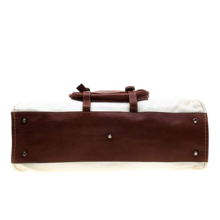 Pre Owned Chloe Brown/Off-White Canvas and Leather Edith Shopper Tote