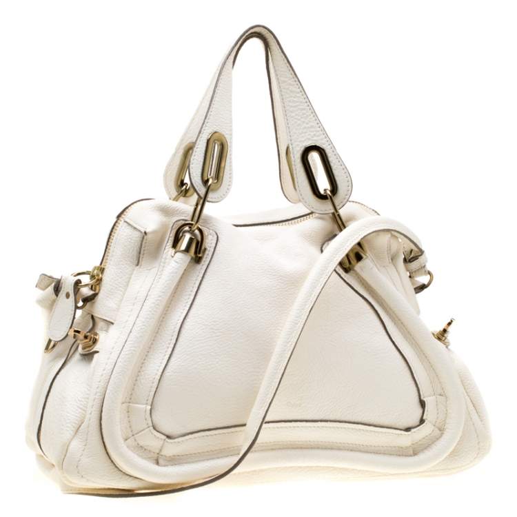 Pre Owned Chloe White Leather Medium Paraty Shoulder Bag
