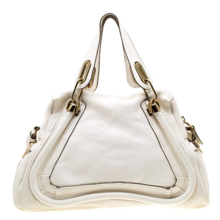 Pre Owned Chloe White Leather Medium Paraty Shoulder Bag